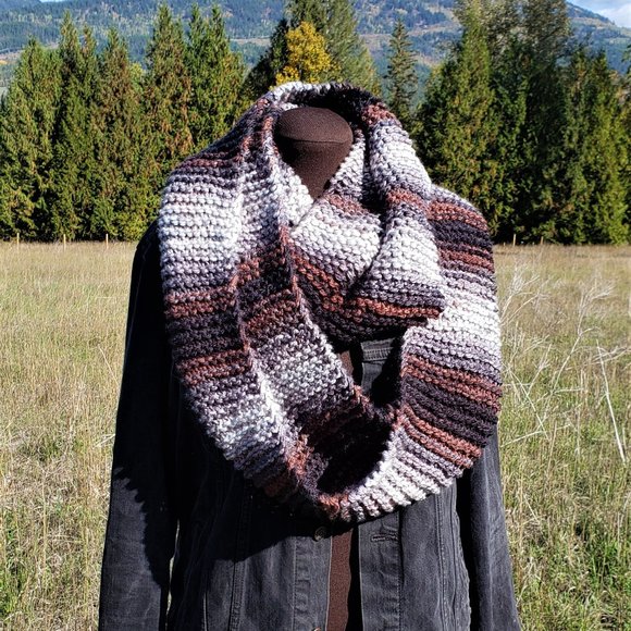 Handmade Bulky Knit Infinity Scarf, Wood Smoke Color - Picture 2 of 2